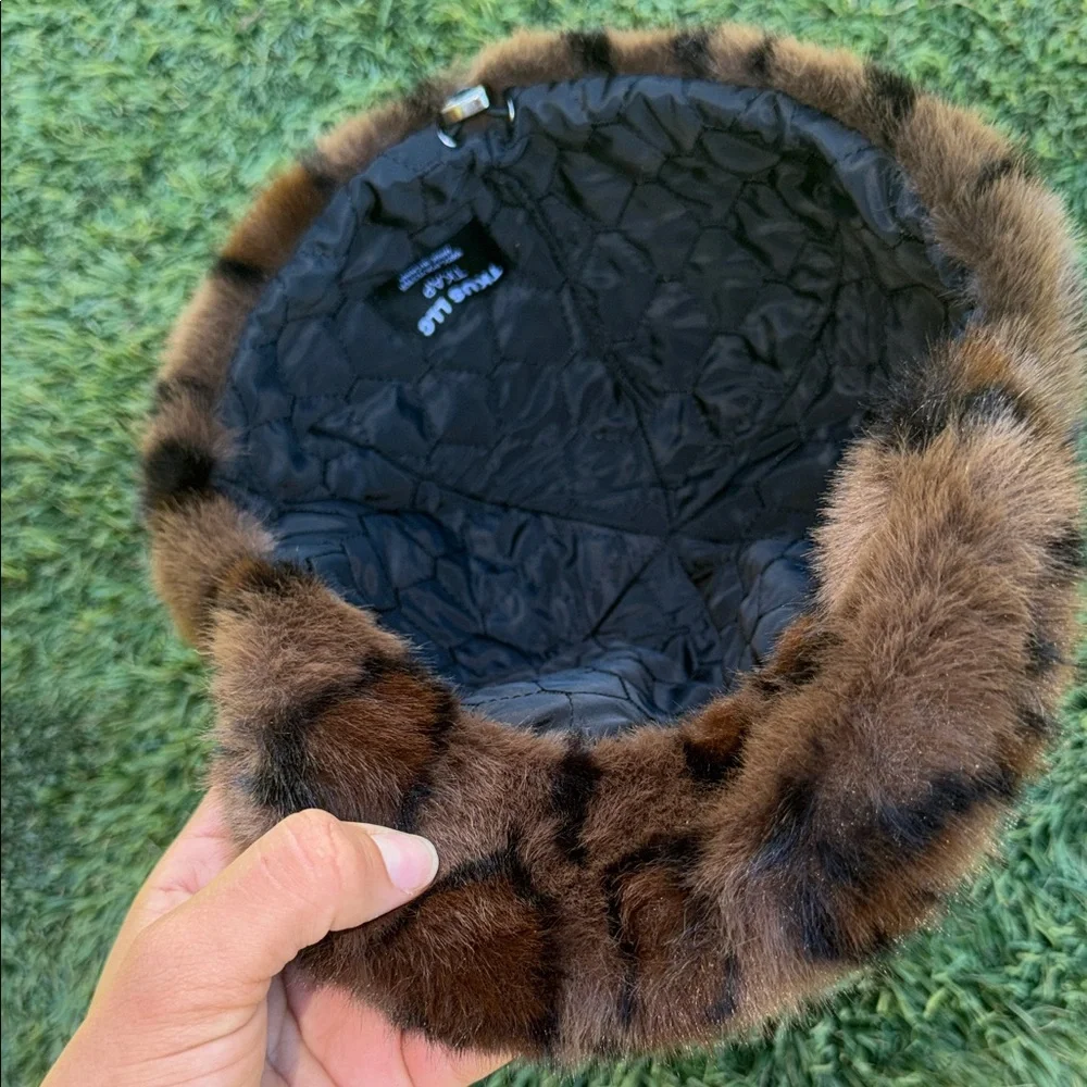 Faux Fur Leopard-Print Ear Cap - Brown